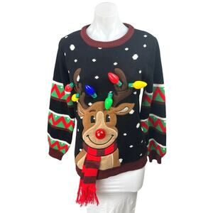 JOYIN Black LED Light Up Bulb Reindeer Ugly Christmas Holiday Sweater Top Size M